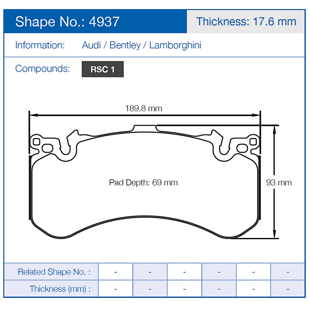 Pagid Racing Brake Pads No. 4937 (Front)