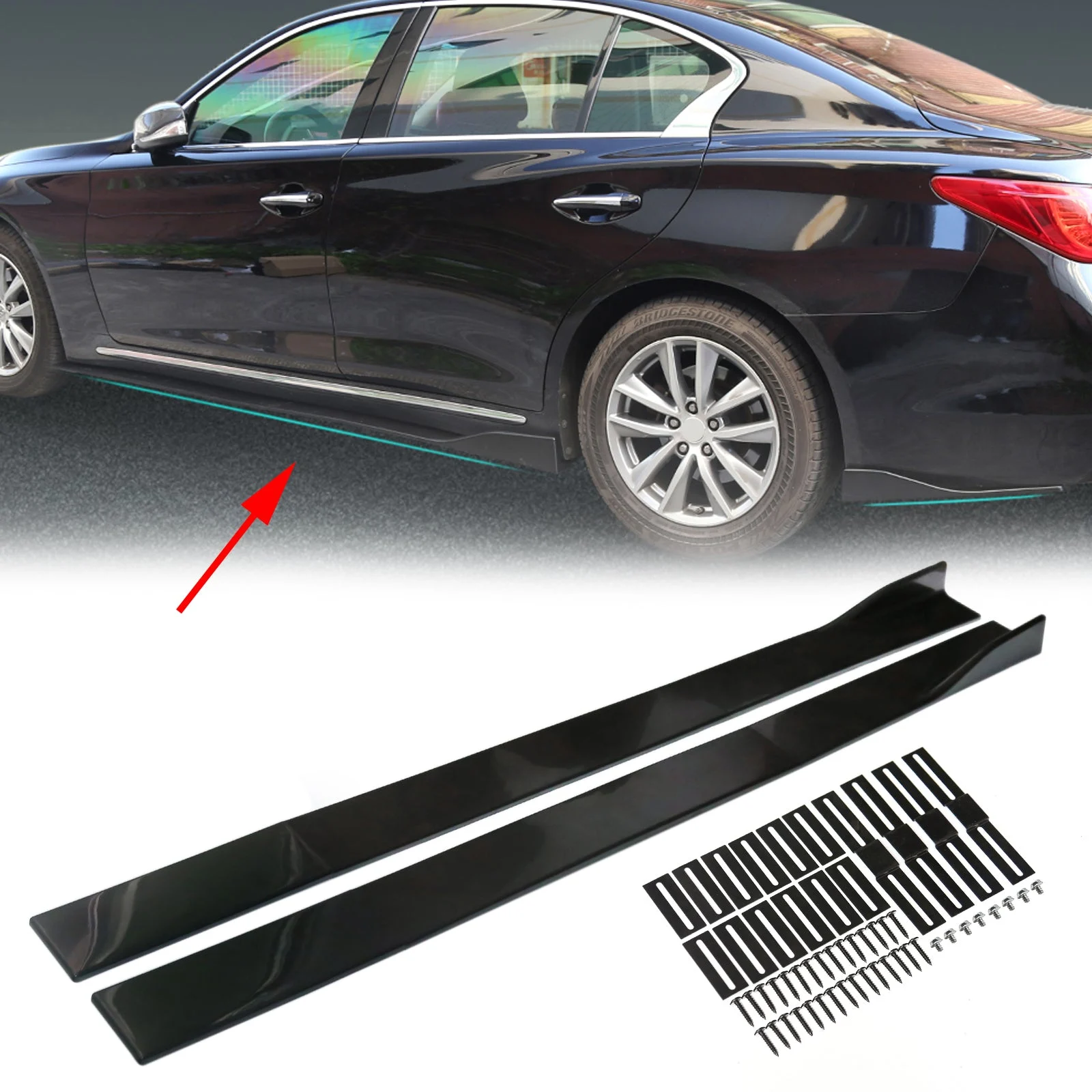86.6" Universal Side Skirt Extensions Rocker Panel Splitters Lip Polypropylene
