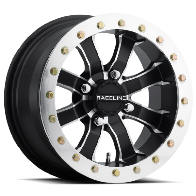Raceline A71 Mamba 14x10in/4x137 BP/5+5 0mm Offset/110.18mm Bore Blk & Machined Ring Beadlock Wheel