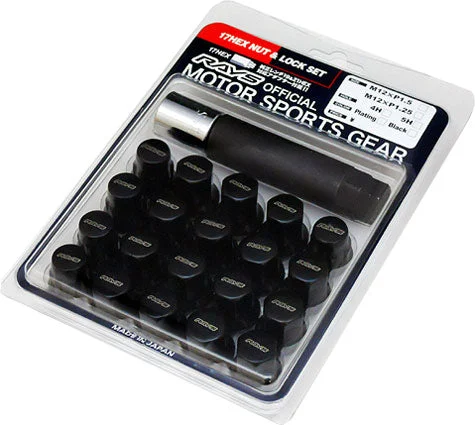 Rays M12x1.25/1.5 5 holes 20pcs nut, 4pcs Lock nut, 1 adapter & 1 lock nut key - Chrome, Red, Black