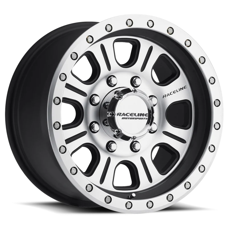 Raceline 928M Monster 17x9in / 5x139.7 BP / -12mm Offset / 107.95mm Bore - Black & Machined Wheel
