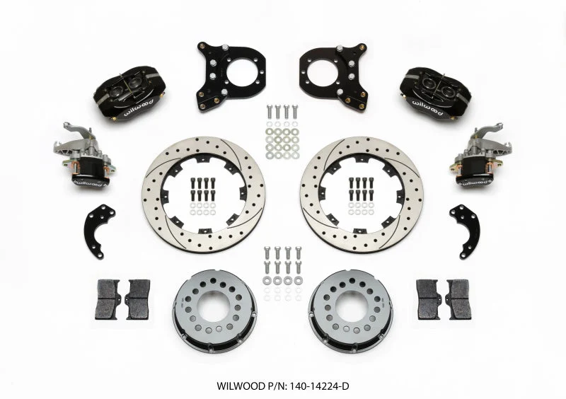 Wilwood Forged Dynalite P/S Rear Kit w/MC4 P-Brake Drilled Chev 12 Bolt w/Clip Eliminator