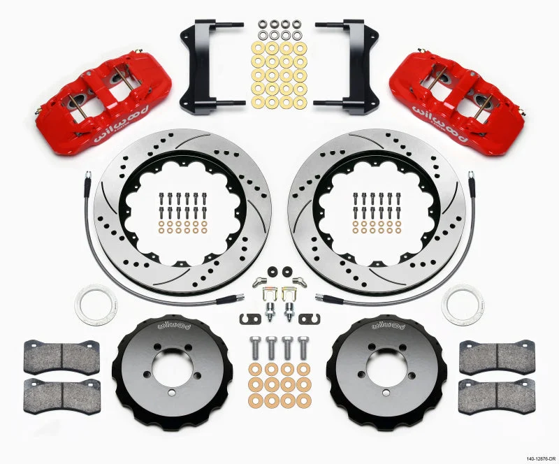 Wilwood AERO6 Front Hat Kit 14.00 Drilled Red 1999-2012 Subaru WRX w/Lines